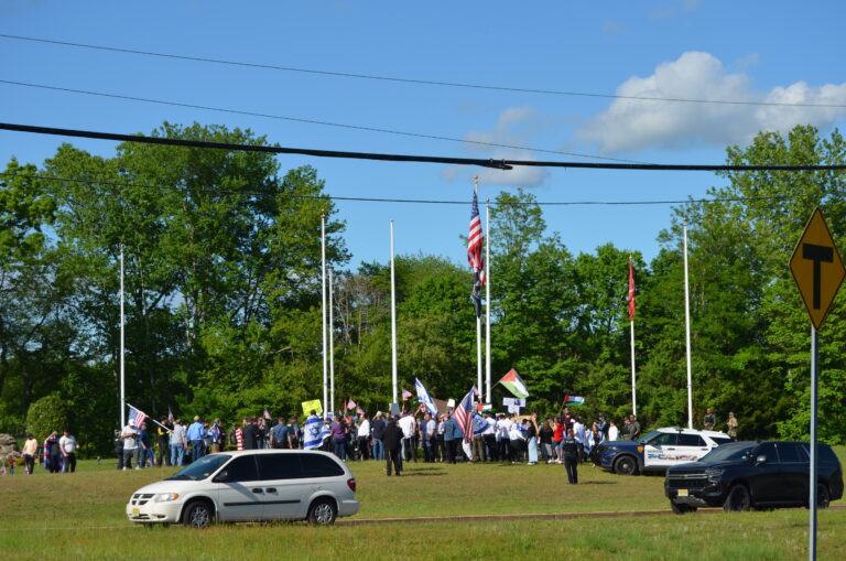 Chants of usa, american flags, too much for anti-israeli protesters at jackson war memorial - photo licensed by shore news network.