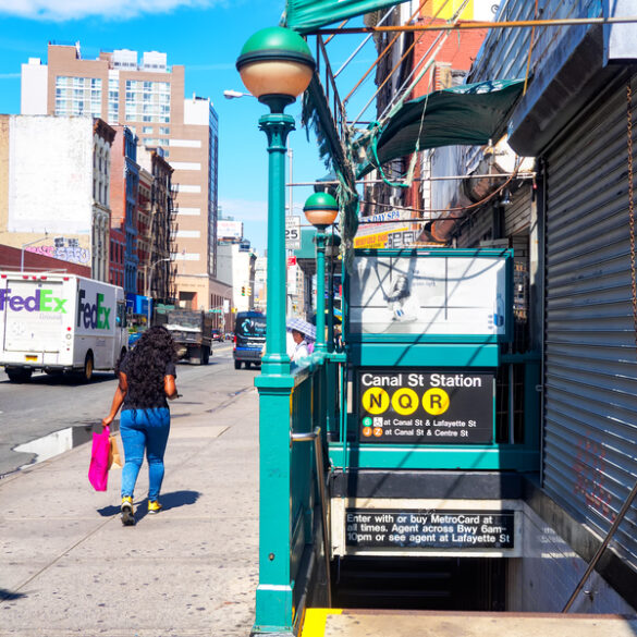 Entrance to canal street subway station at chinatown in new york city