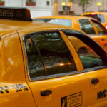 Taxi yellow cab in traffic. Manhattan, New York