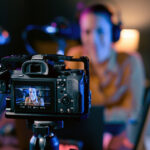 Youtuber recording her video in the studio.
