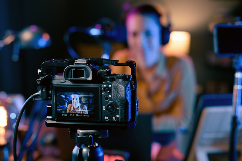 Youtuber recording her video in the studio.