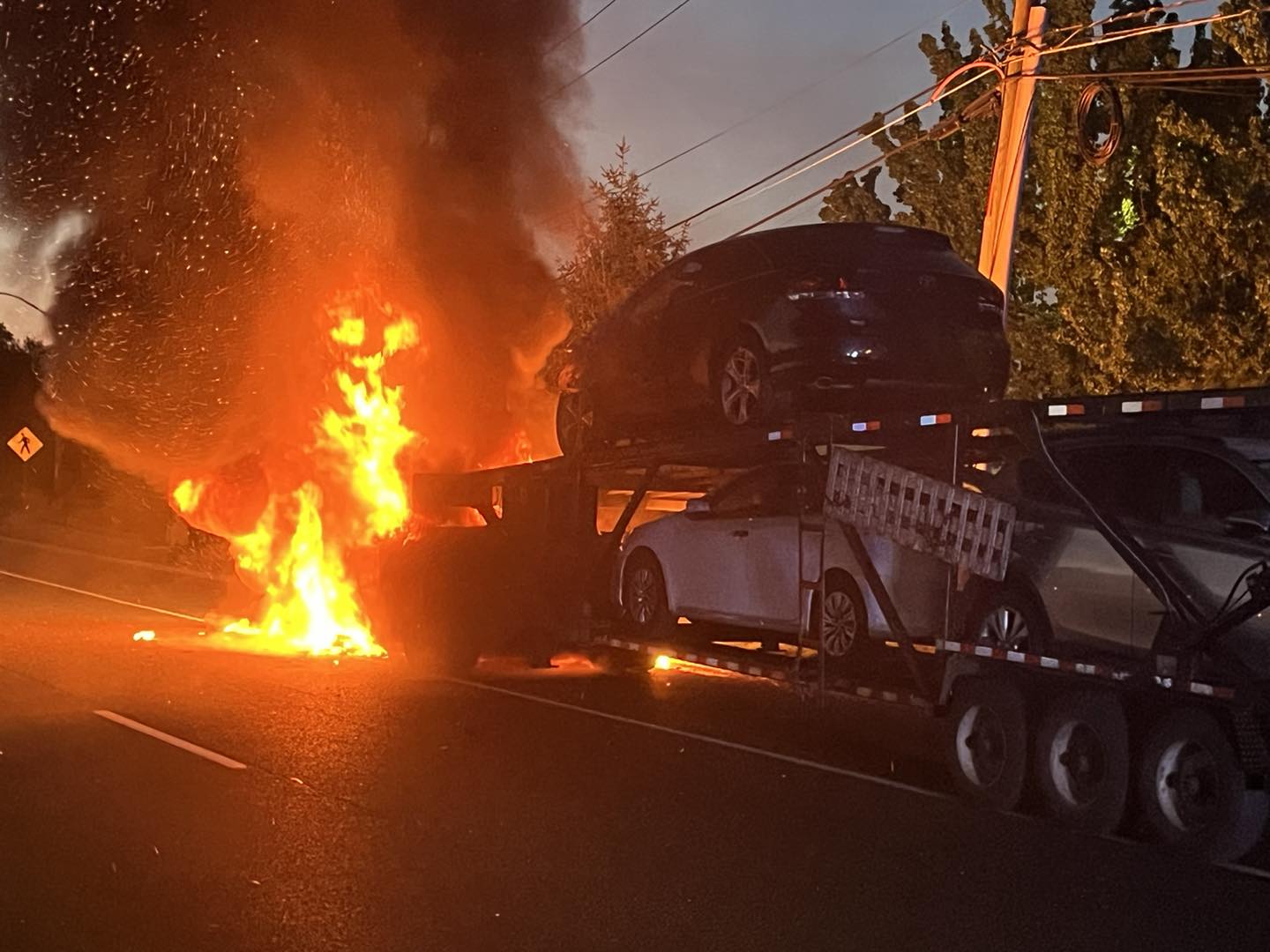 Car Carrier Catches Fire in South Jersey