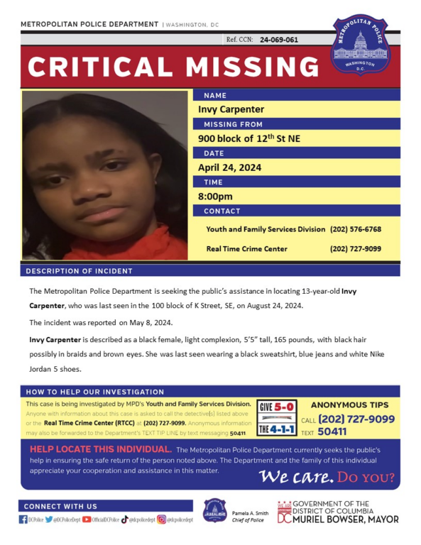 Urgent Search for Missing 13-Year-Old Girl in D.C. Urgent Search for Missing 13-Year-Old Girl in D.C.