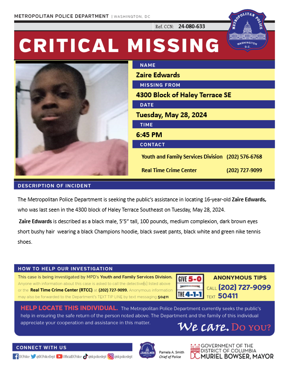 16-Year-Old Boy Vanishes in D.C. 16-Year-Old Boy Vanishes in D.C.