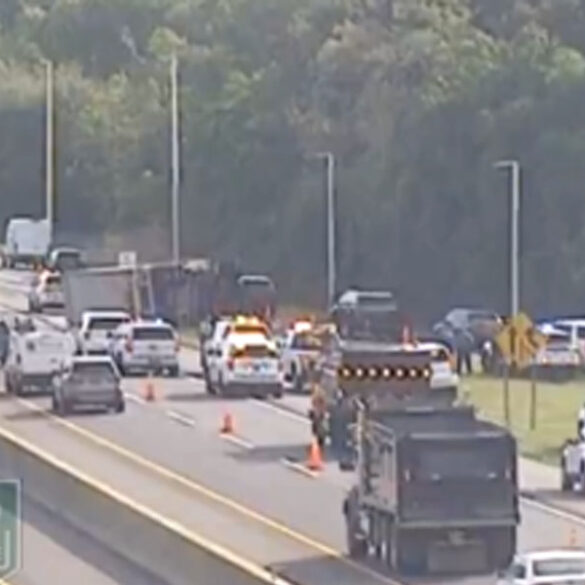 Overturned tractor trailer causes delays on nj turnpike - photo licensed by shore news network.