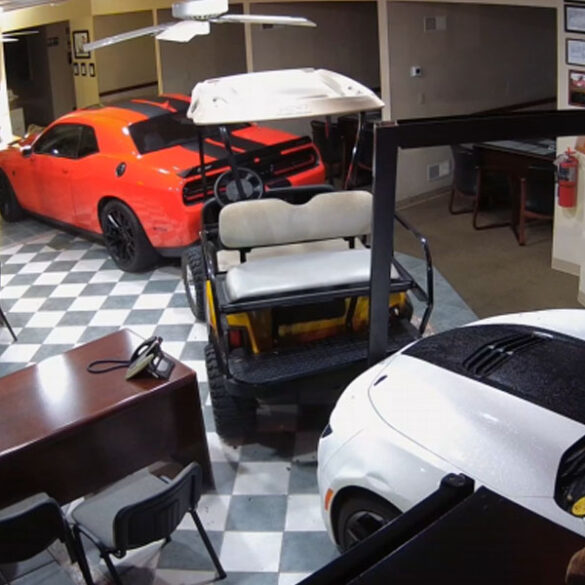 Watch: burglars drive chevy camaro into showroom to steal dodge hellcat - photo licensed by shore news network.