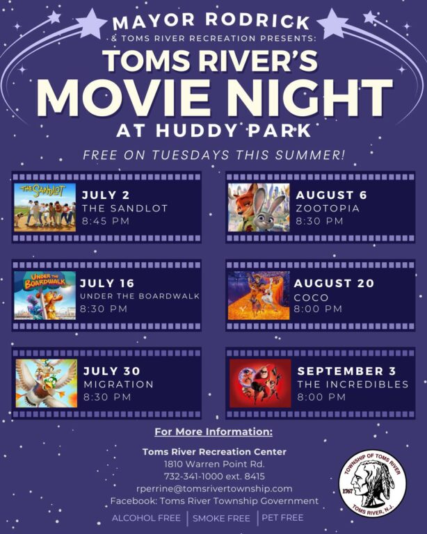 Toms River Announces Free Family Movie Nights at Huddy Park Toms River Announces Free Family Movie Nights at Huddy Park