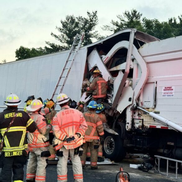 Garbage truck crashes into tractor trailer on i-83 - photo licensed by shore news network.