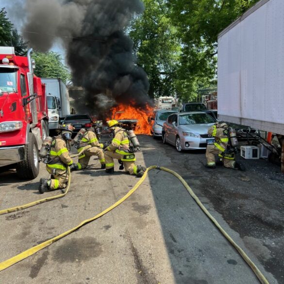 Stamford firefighters quickly contain multiple vehicle fire on fairfield avenue - photo licensed by shore news network.
