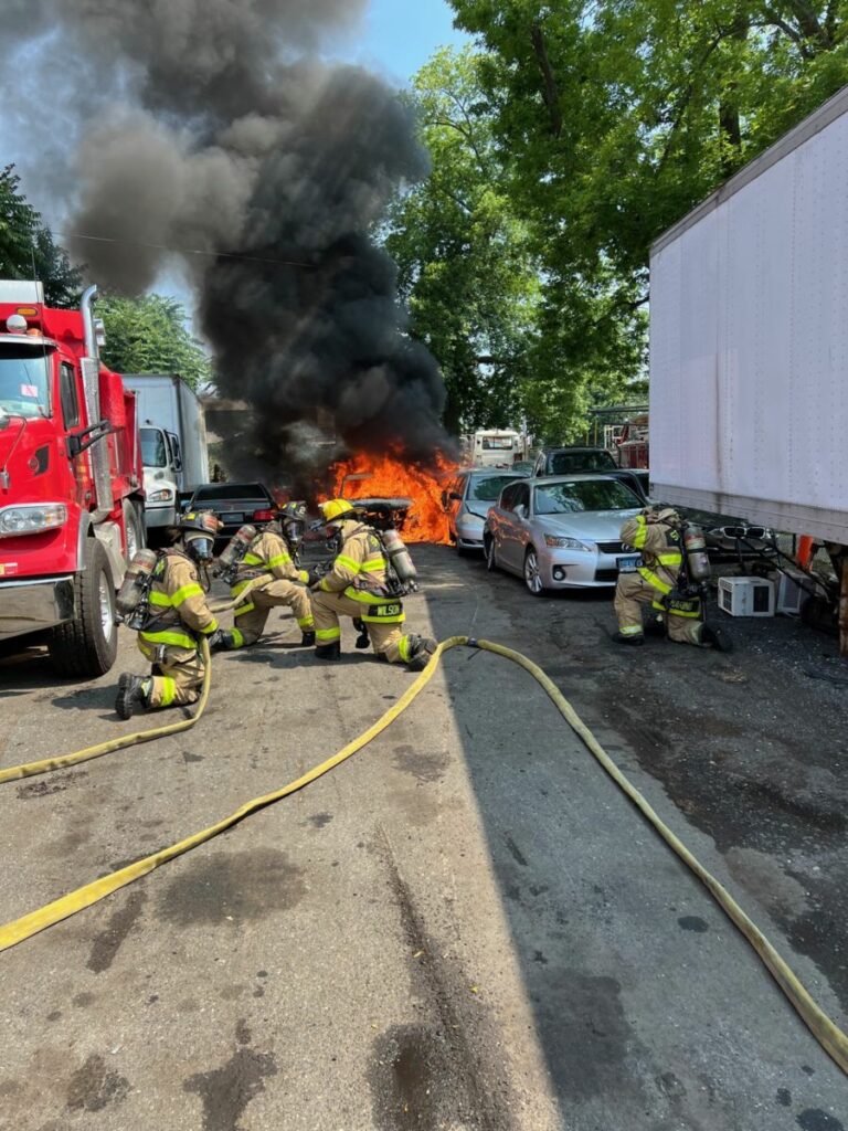 Stamford firefighters quickly contain multiple vehicle fire on fairfield avenue - photo licensed by shore news network.