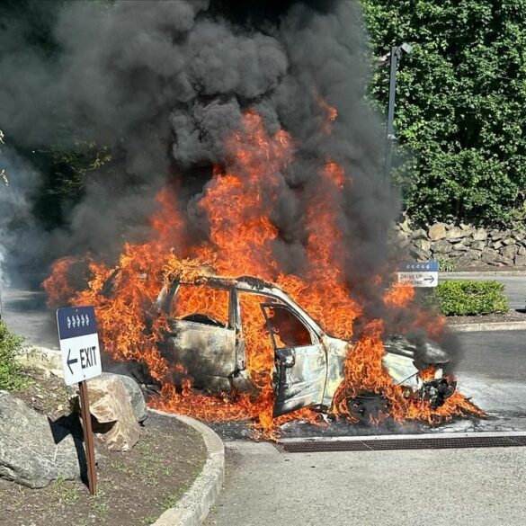 Clarkstown police respond to car fire on rt 304 - photo licensed by shore news network.