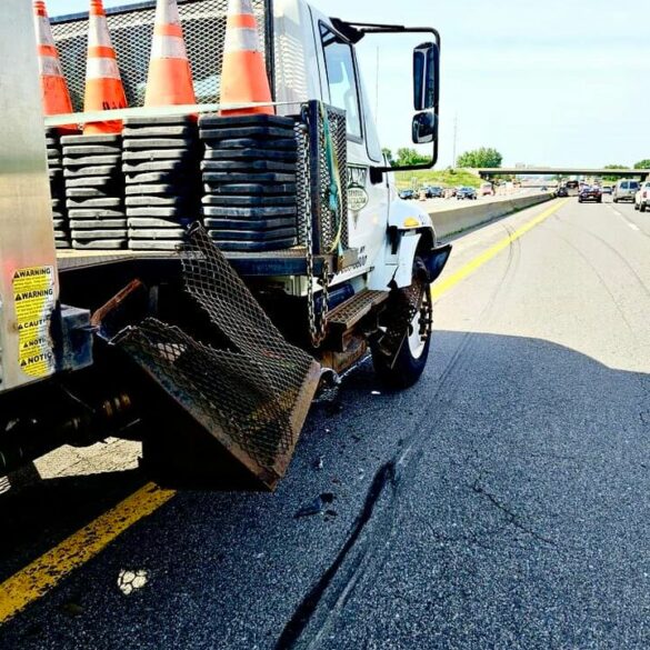 New york dot truck struck on i-81 - photo licensed by shore news network.