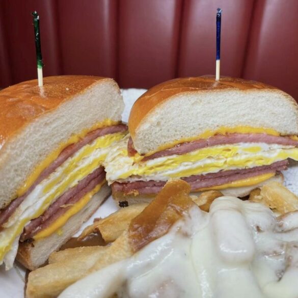 Pork roll egg and cheese with disco fries at a diner is the most jersey thing ever - photo licensed by shore news network.