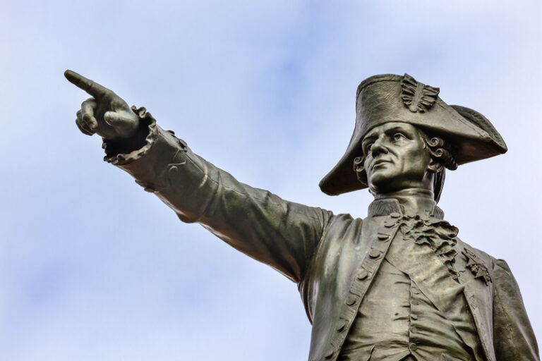 Statue of revolutionary war hero vandalized in dc by pro-hamas militants - photo licensed by shore news network.