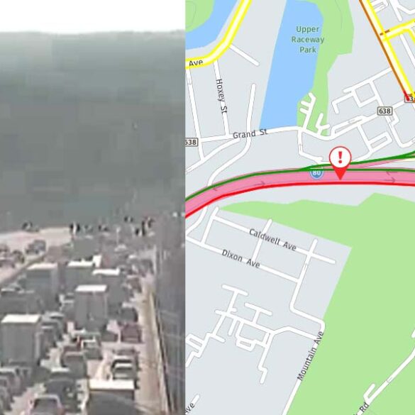 Traffic jam in paterson caused by overturned tractor trailer - photo licensed by shore news network.