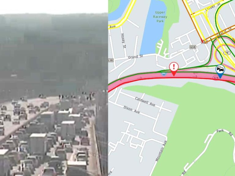 Traffic jam in paterson caused by overturned tractor trailer - photo licensed by shore news network.