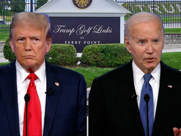 Trump and biden spar over who has better golf game at presidential debate - photo licensed by shore news network.