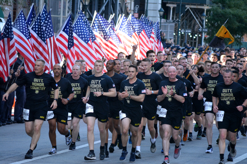 Tunnel to Towers memorial run. Members of the United States Army taking part in the annual Stephen Siller Tunnel to Towers race honoring first responders and the military in Lower Manhattan.
