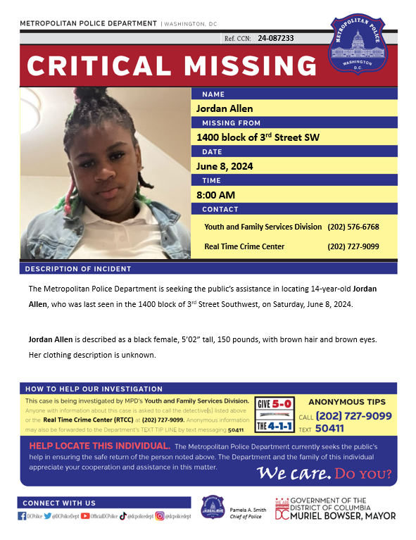 14-Year-Old Girl Missing in D.C 14-Year-Old Girl Missing in D.C