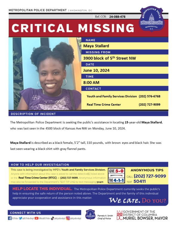 Urgent Search For 15-Year-Old Girl Missing in D.C. Urgent Search For 15-Year-Old Girl Missing in D.C.