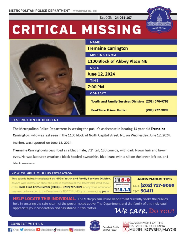13-Year-Old Boy Urgently Missing in D.C. 13-Year-Old Boy Urgently Missing in D.C.