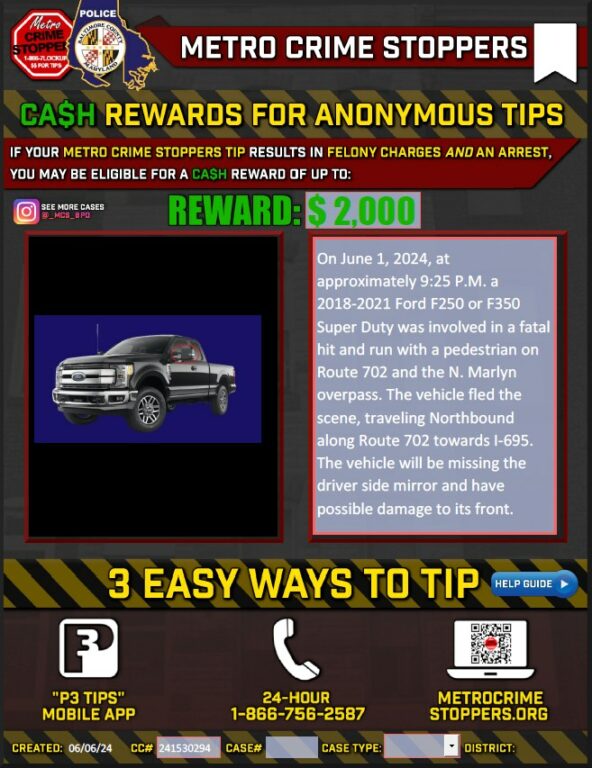 Public Assistance Requested in Fatal Hit-and-Run Case in Towson Public Assistance Requested in Fatal Hit-and-Run Case in Towson