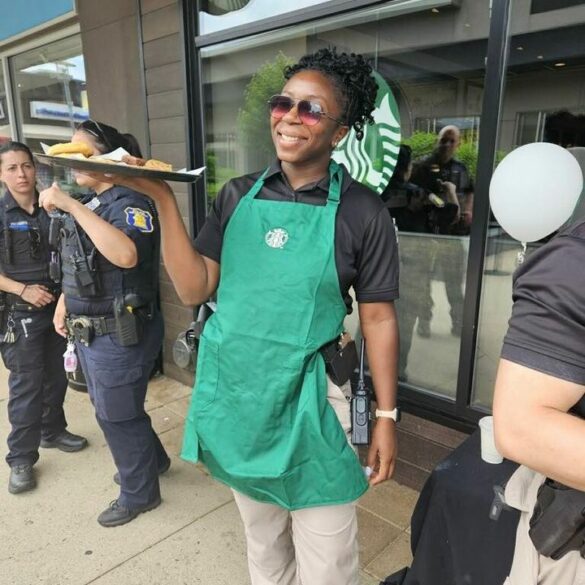 Yonkers police connect with community over coffee at local starbucks - photo licensed by shore news network.