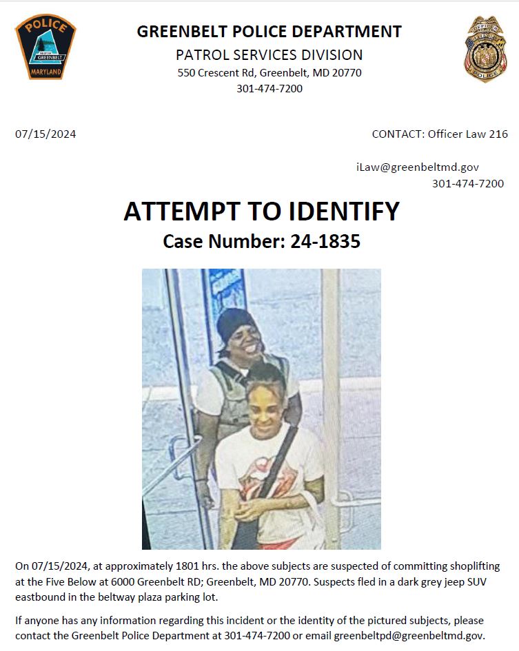 Shoplifting Incident at Five Below in Greenbelt, Suspects Sought
