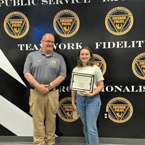 Evesham township police dispatcher honored with certificate of merit - photo licensed by shore news network.