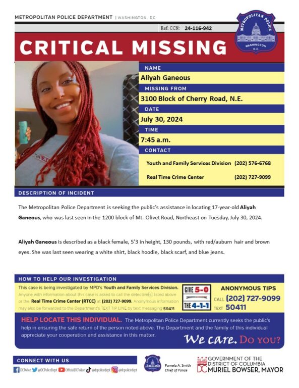17-Year-Old Girl Reported Critically Missing in D.C.