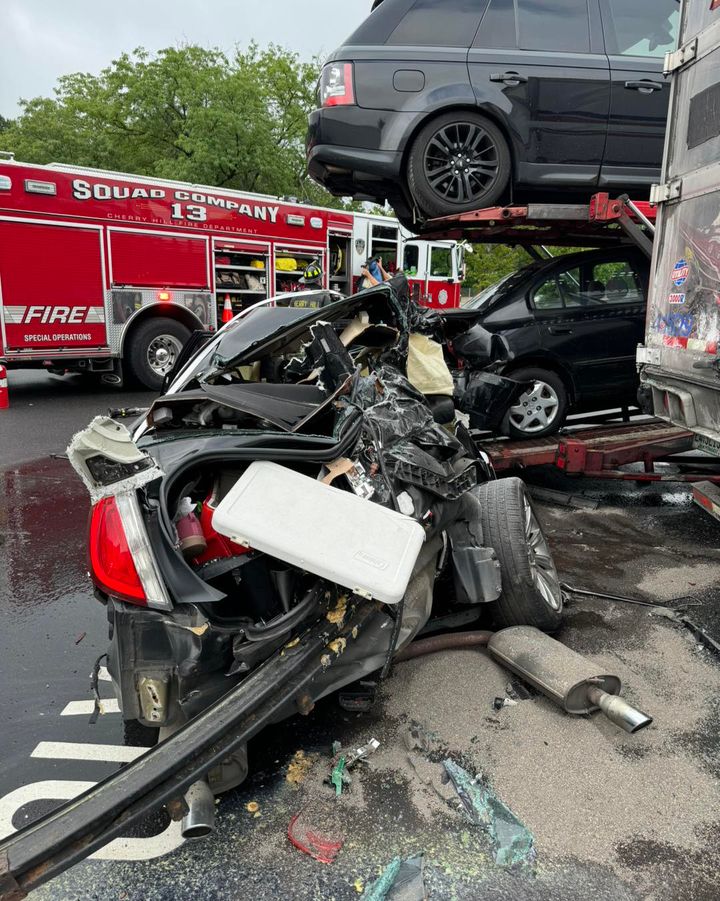 Car Slams Into Vehicle Carrier in Cherry Hill
