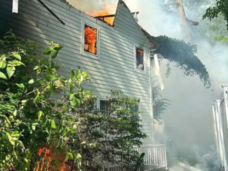 Tree falls on tenafly home causing fire - photo licensed by shore news network.
