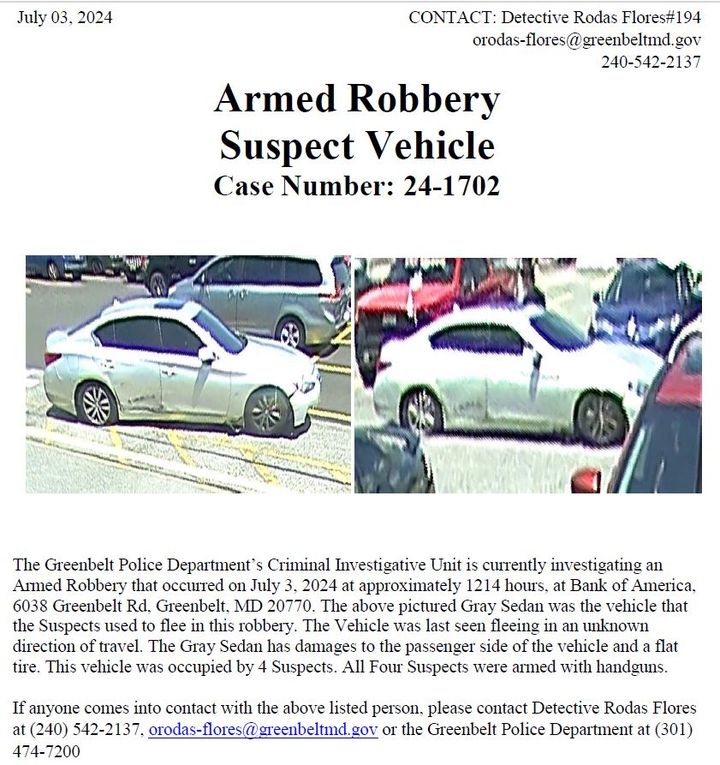 Greenbelt Bank Robbed at Gunpoint