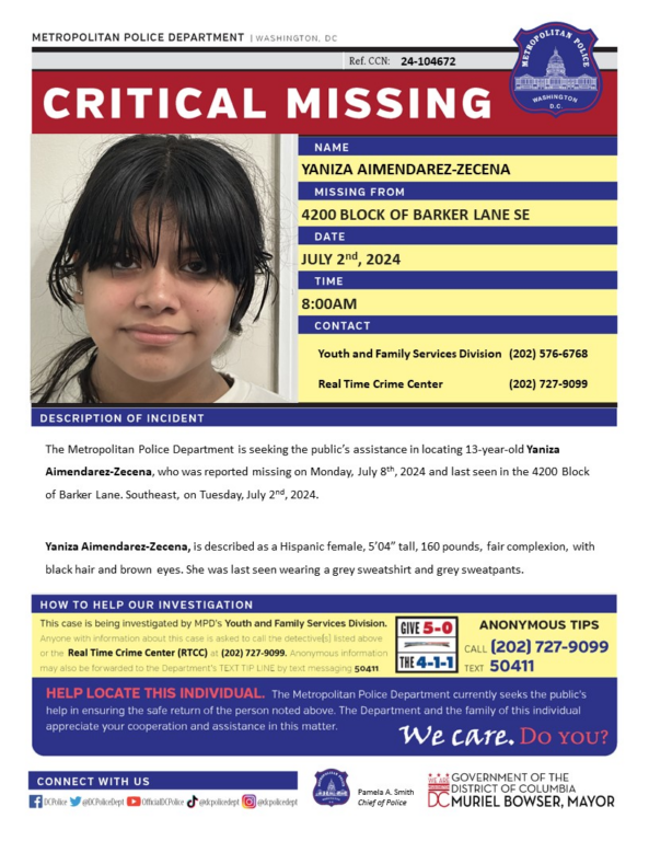 13-Year-Old Girl Urgently Missing in D.C. 13-Year-Old Girl Urgently Missing in D.C.
