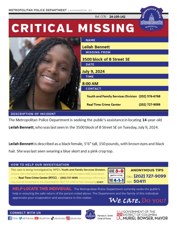 14-Year-Old Girl Critically Missing in D.C. 14-Year-Old Girl Critically Missing in D.C.