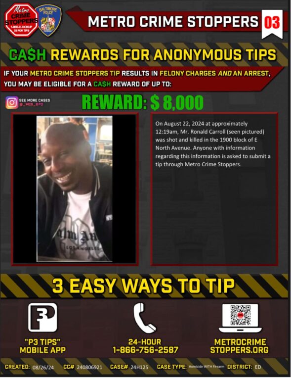 Police Appeal for Information in Baltimore Murder of Ronald Carroll