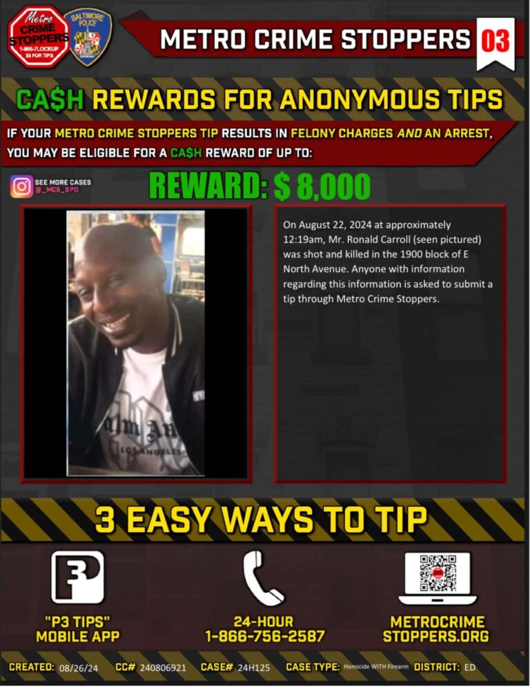 Police appeal for information in baltimore murder of ronald carroll - photo licensed by shore news network.