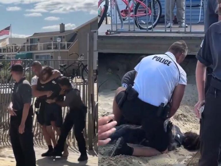 New jersey surfer bodyslammed by cops for not displaying his beach badge - photo licensed by shore news network.