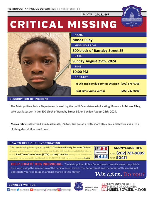 Urgent Search for Missing 12-Year-Old in Southeast D.C.