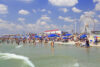 Ocean city beach, new jersey, usa. People enjoy the beach along the coastline in ocean city, new jersey, usa