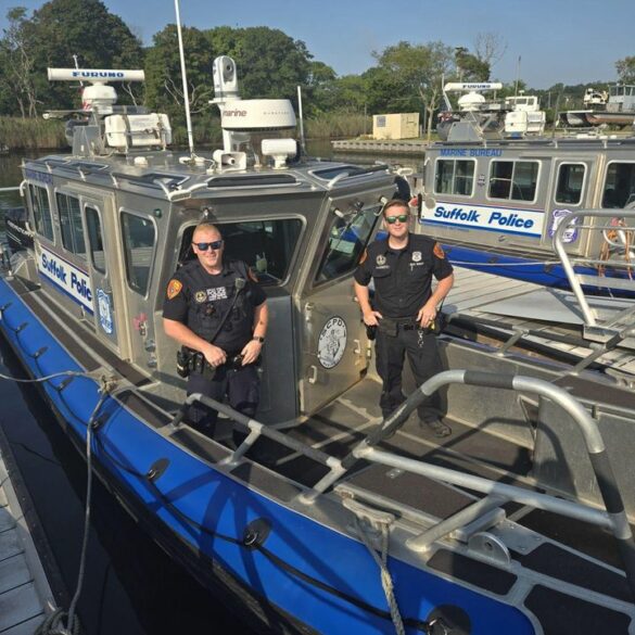 Suffolk county police rescue holbrook man and dog from patchogue marina - photo licensed by shore news network.