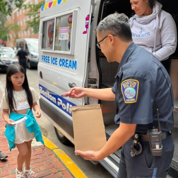 Boston police celebrate last day of school with kwong kow chinese school students - photo licensed by shore news network.