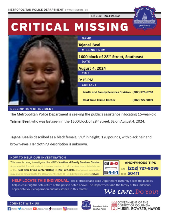 15-Year-Old Girl Reported Urgently Missing in D.C.