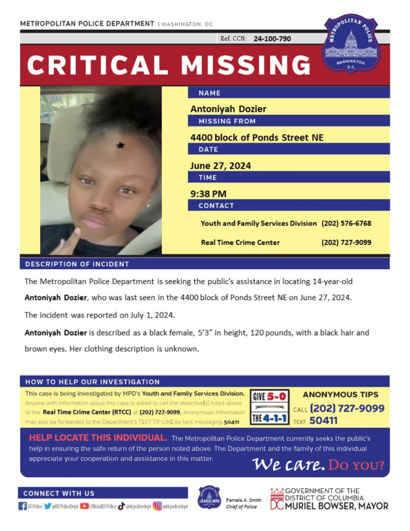 14-Year-Old Reported Critical Missing in D.C. 14-Year-Old Reported Critical Missing in D.C.