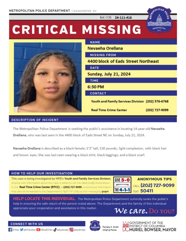 14-Year-Old Girl Reported Missing in D.C. 14-Year-Old Girl Reported Missing in D.C.