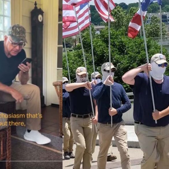 Tim walz looking like he just got home from a patriot front rally during call with kamala harris - photo licensed by shore news network.