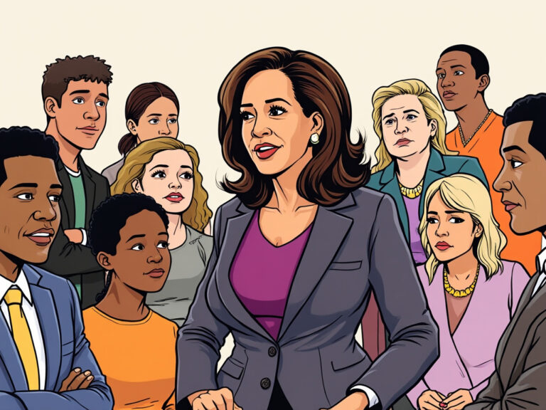 Kamala harris is running to become america’s first emotional support president - photo licensed by shore news network.