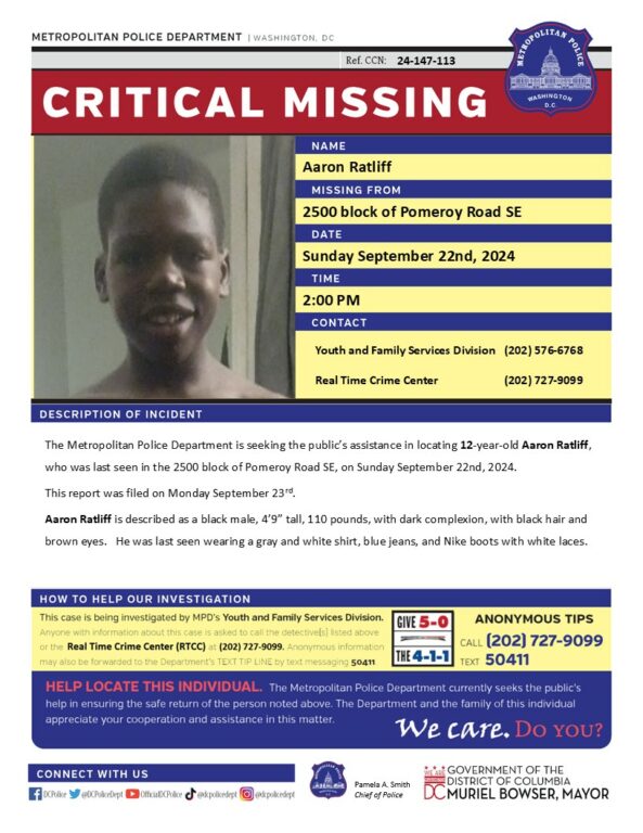 Search Underway for 12-Year-Old Reported Missing in D.C.