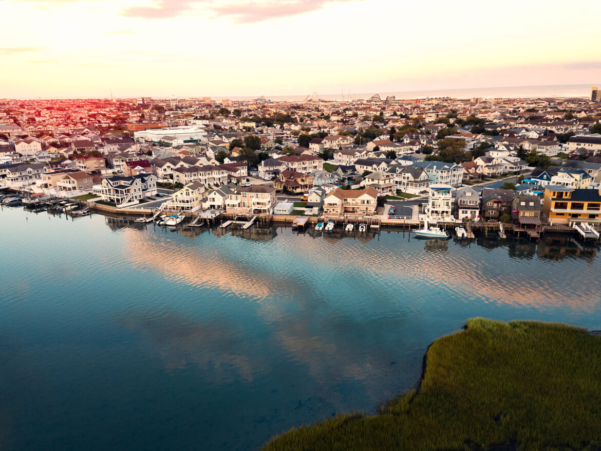 Aerial photo of sunset over the bay in WIldwood New Jersey