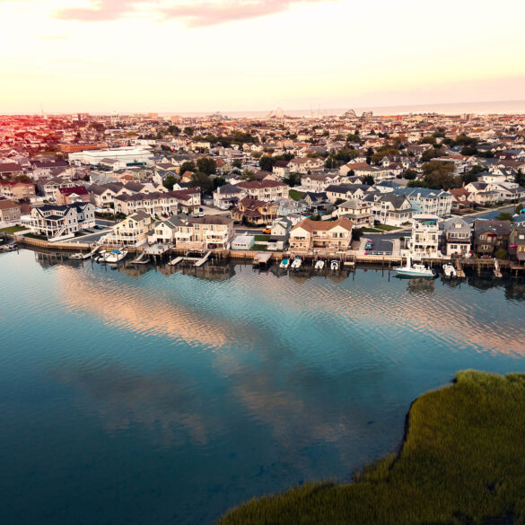 Aerial photo of sunset over the bay in wildwood new jersey